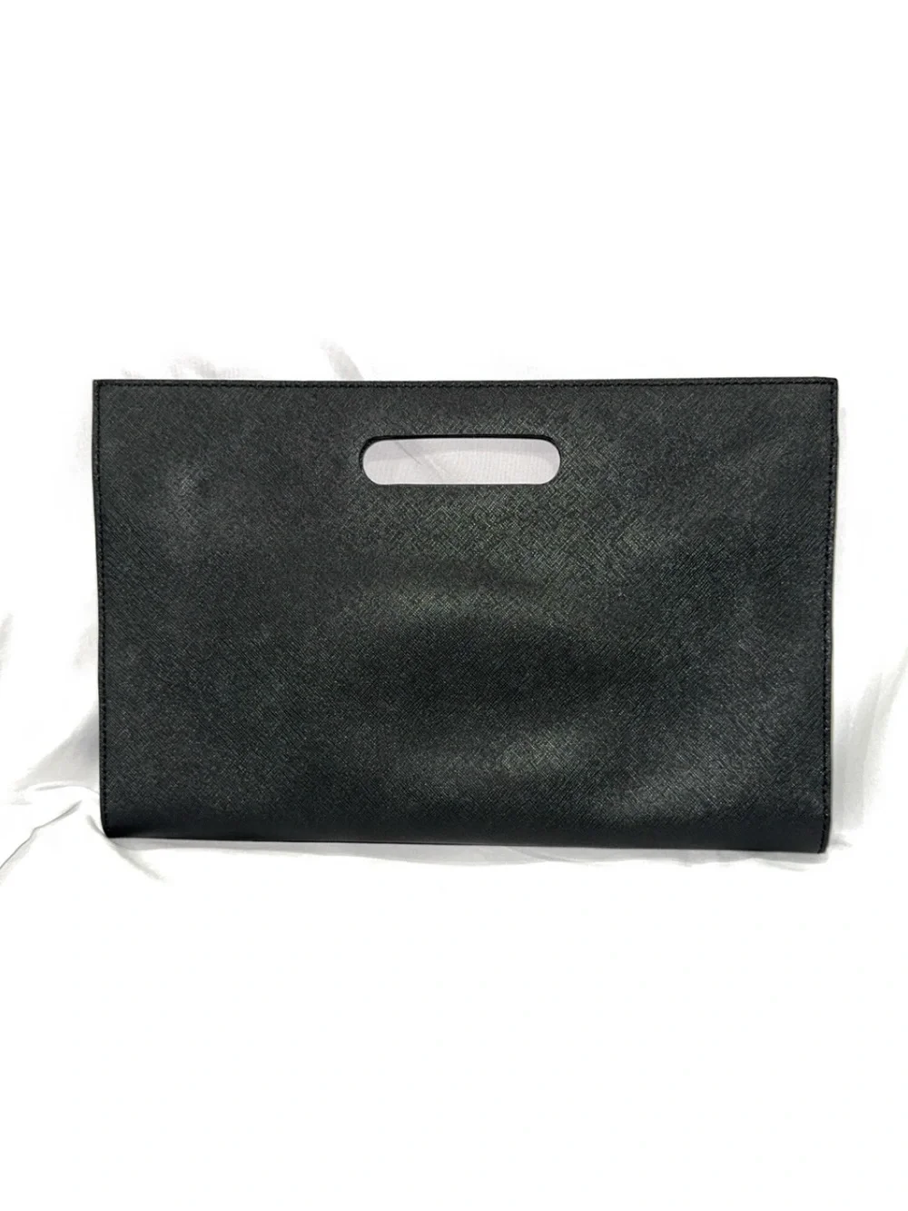 Michael Kors Saffiano Black Leather Cutout Handle Clutch